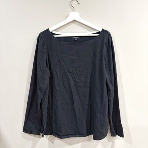 Lafayette 148 New York Blouse XL Black White Trim Stretch Long Sleeve Top